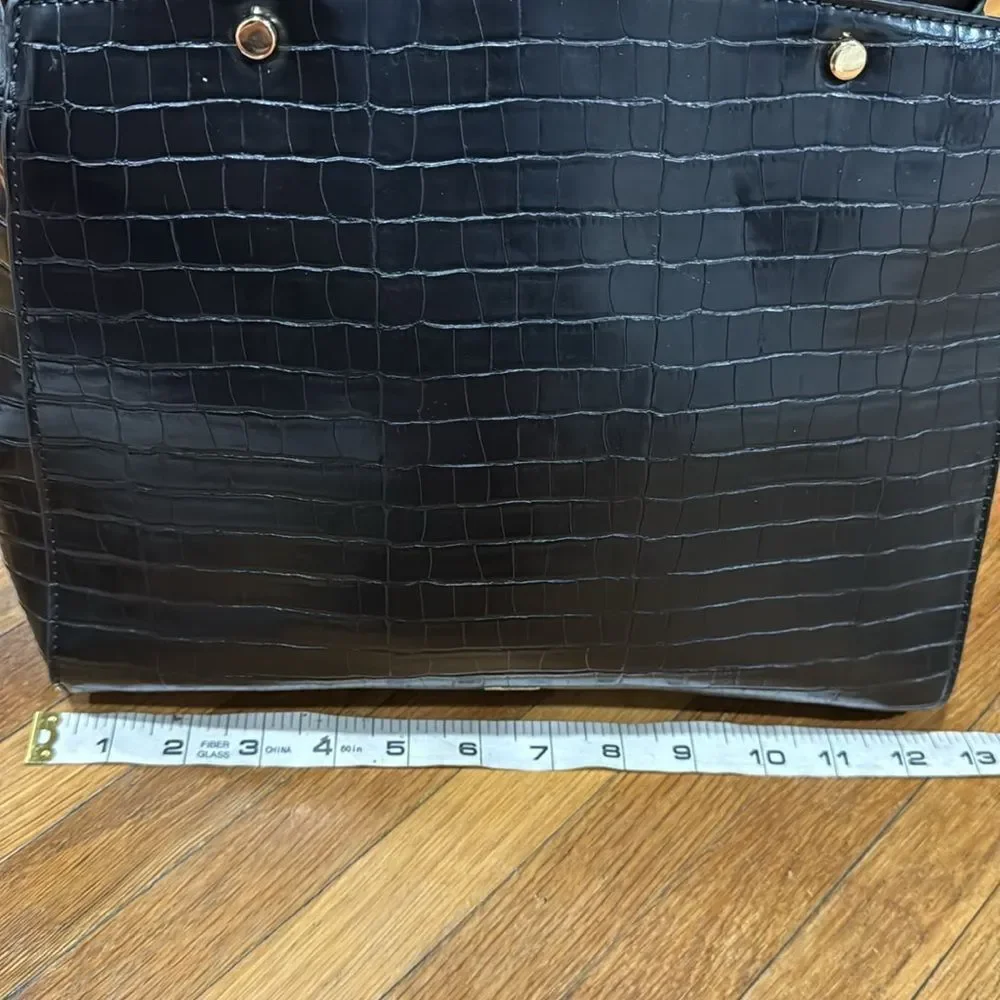 Grossi Croc Crocodile Embossed Satchel Handbag Purse with Large Bow